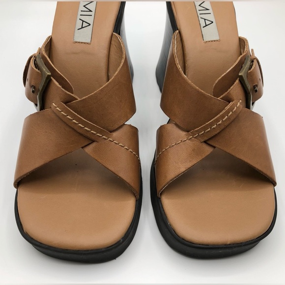 MIA Tan Leather Chunky Heels Y2K 90s - Women’s Size 10 - Picture 4 of 7